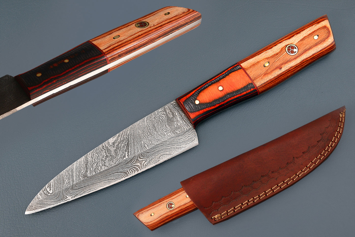 Texas Damascus New Steak Knife - Handcrafted Forged Damascus Steel Blade with Stabilized Wood Handle