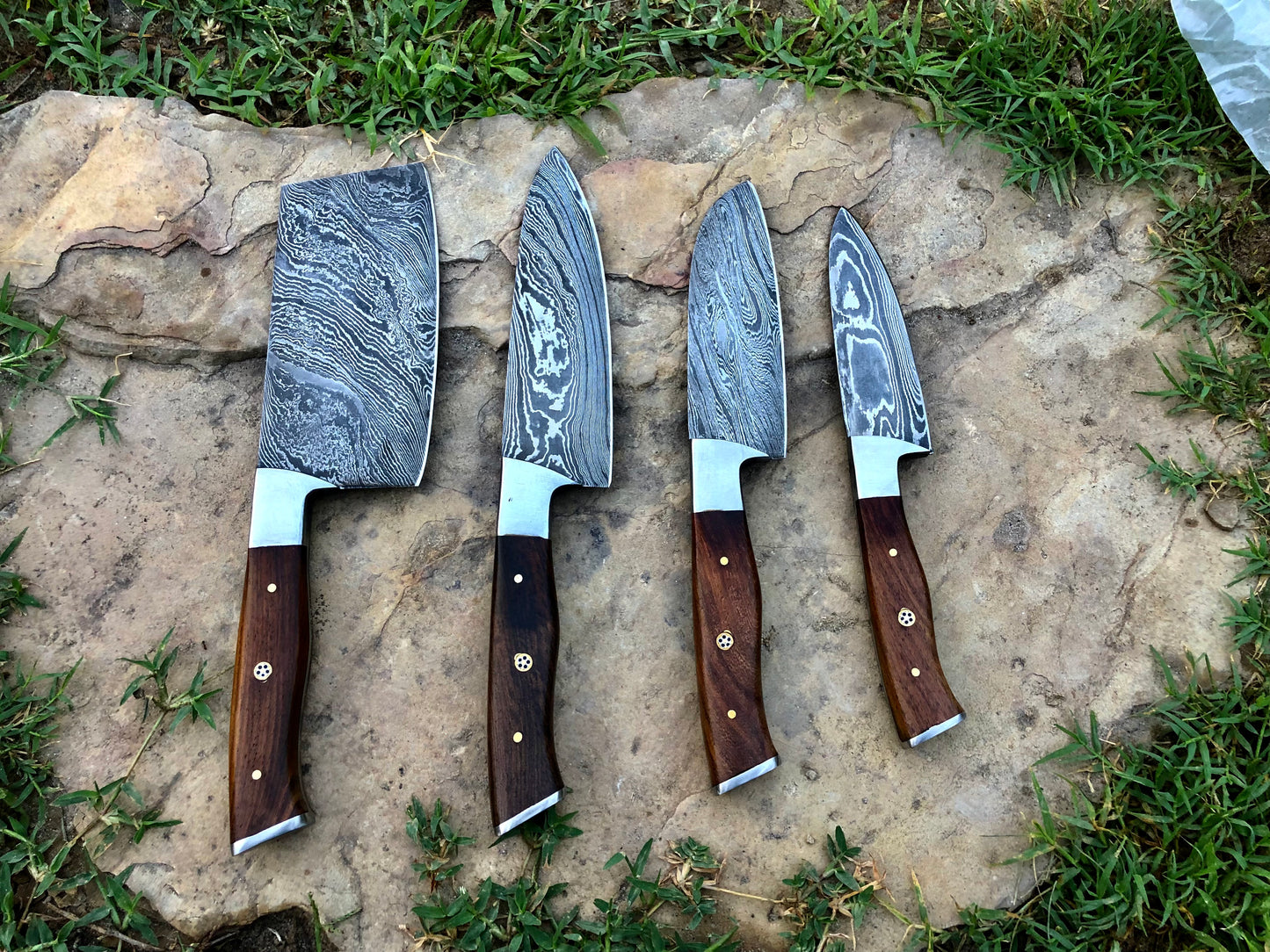 4 Damascus knives at outdoor