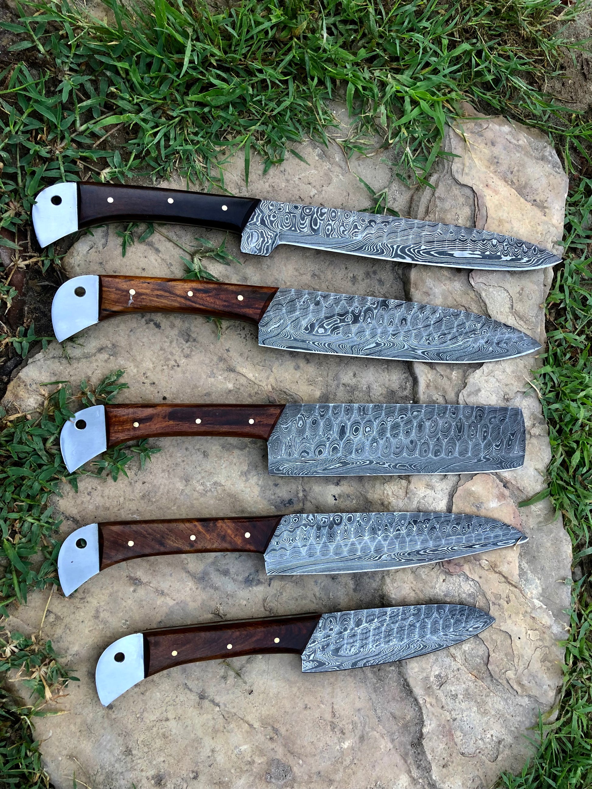 Wooden handle 5 Damascus Kitchen Knifes